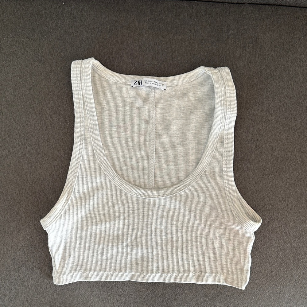 Zara Women's Light Grey Ribbed Crop Tank